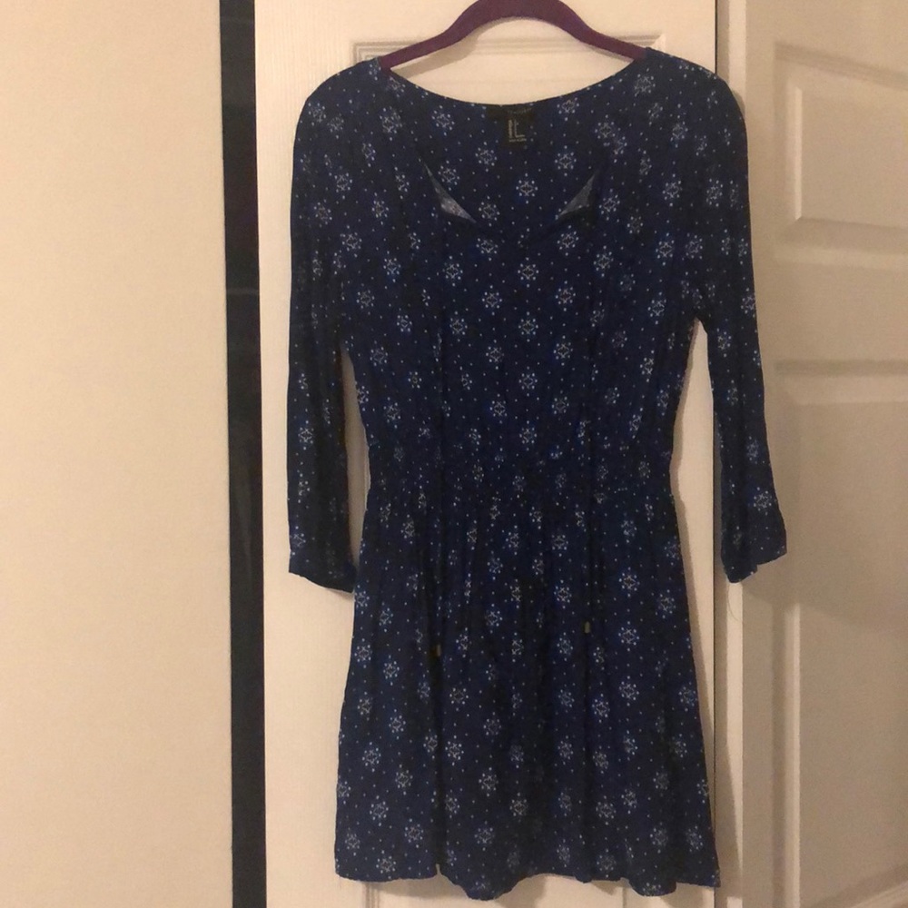 Forever 21 blue printed casual 3/4 sleeve mini dress